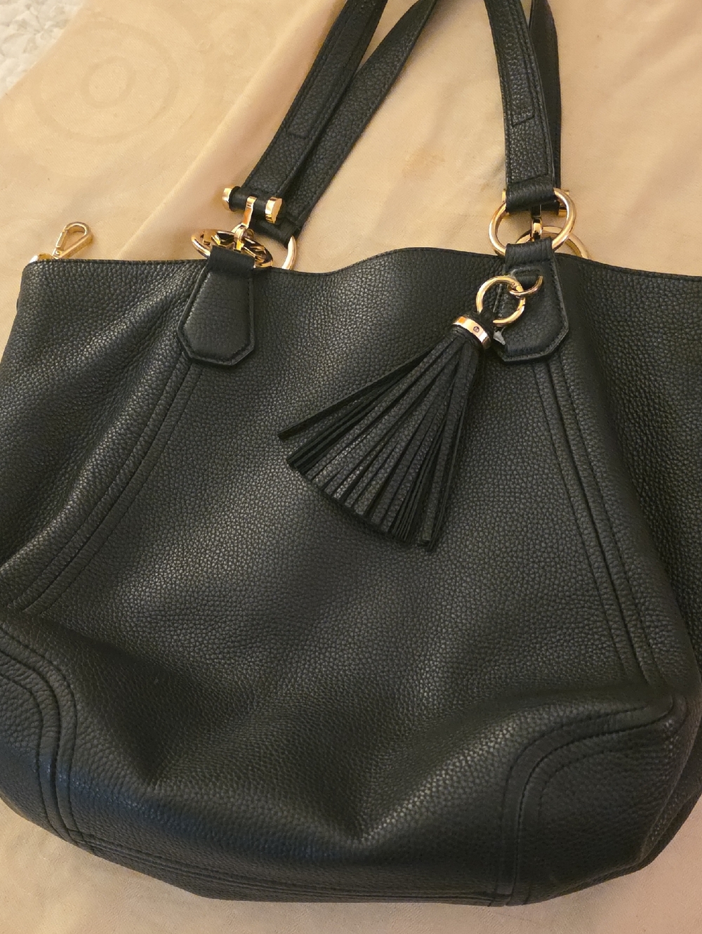 Michael Kors Black Leather Shoulder Tote with Tassel